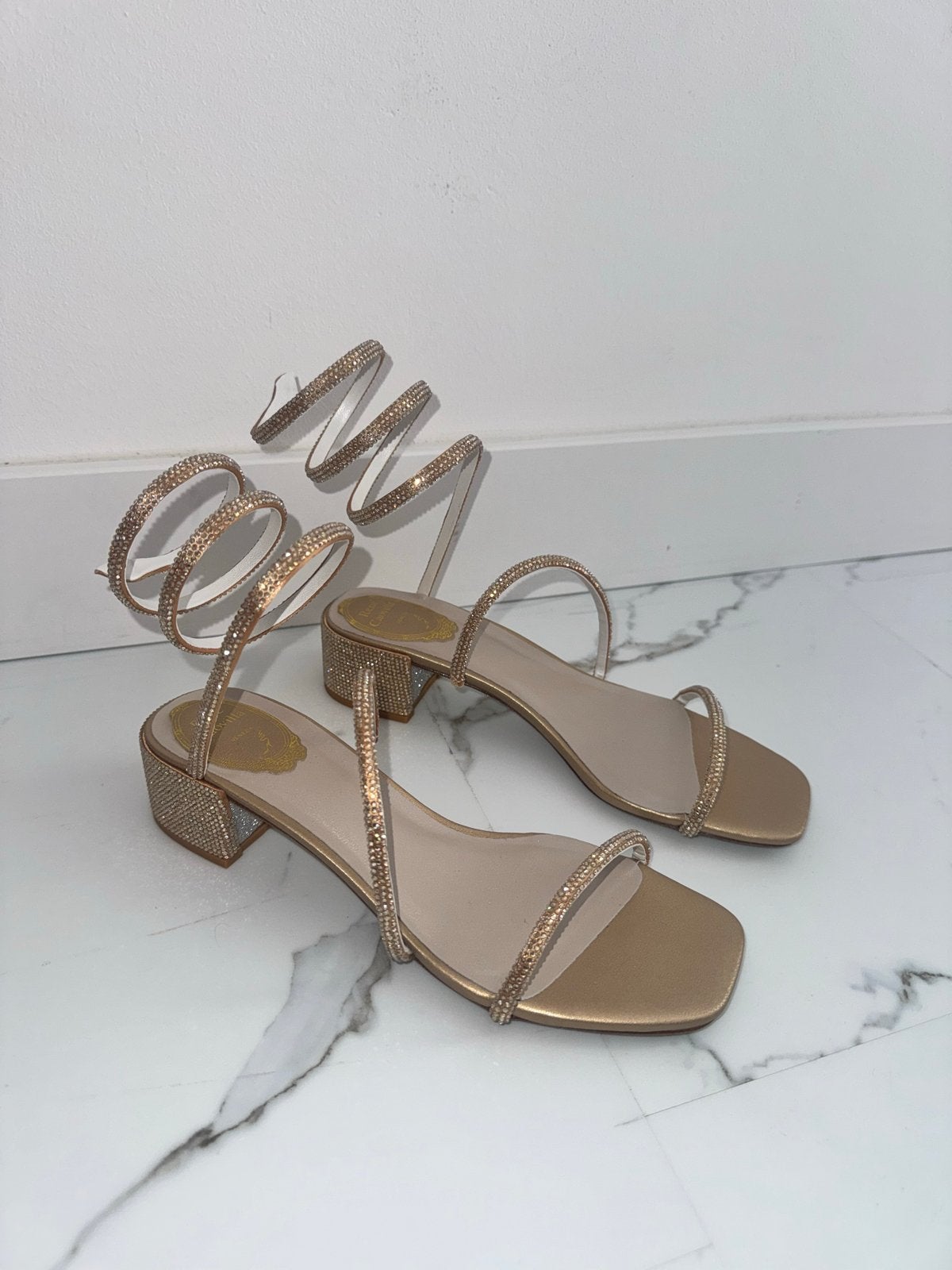 Rene Caovilla Cleo Sandalen Goud Maat 39, Overige kleuren, Nieuw, Sandalen of Muiltjes, Ophalen of Verzenden