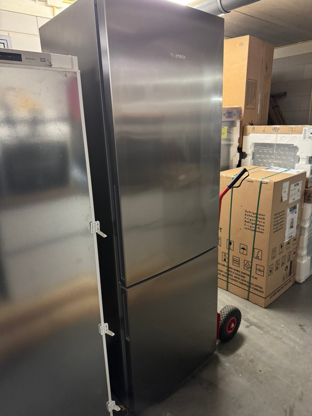 Als Nieuw ! BOSCH Vrijstaande RVS Koel - Vries XXL model, Ophalen, 200 liter of meer, 60 cm of meer, Met aparte vriezer