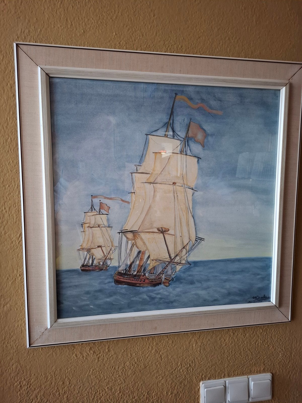 Schilderij met zeilschepen - 73 x 73 cm, Ophalen, Maritiem / water, Doek, Realistisch