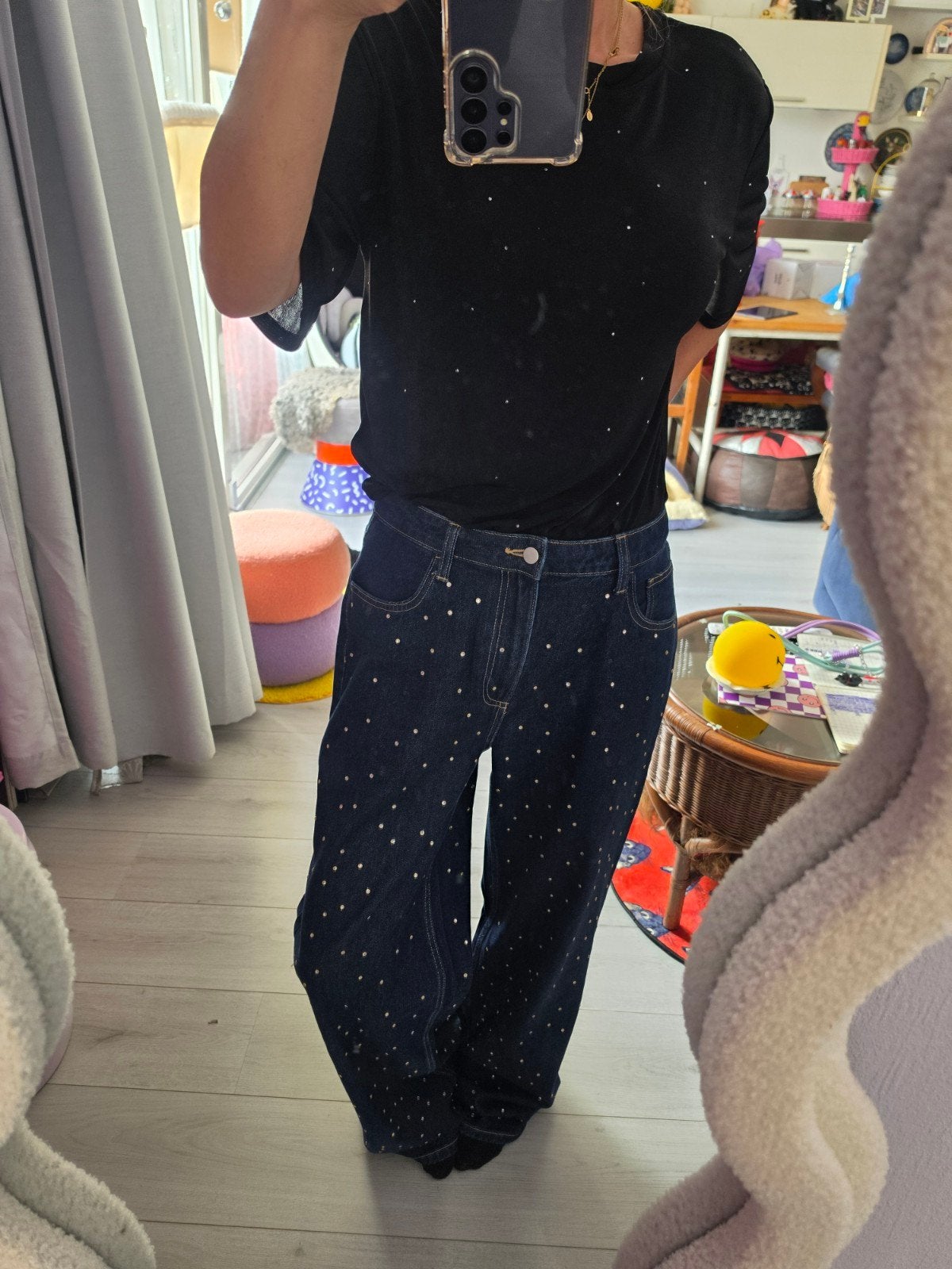 Primark denim wide leg jeans met steentjes, maat 40, Kleding | Dames, Ophalen of Verzenden, Zo goed als nieuw, W30 - W32 (confectie 38/40)