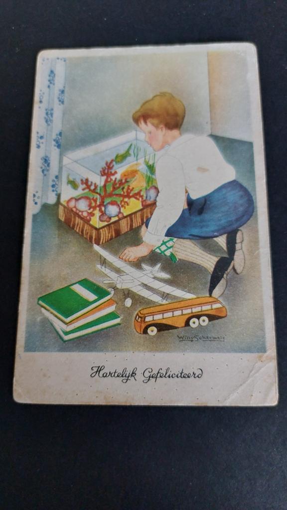 Willy Schermelé, Hartëlijk Gefeliciteerd, jongen met speelgo, Verzenden, 1940 tot 1960, Gelopen, Kinderen