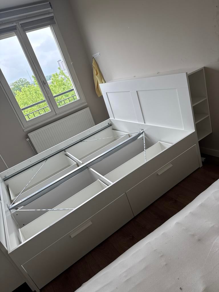Ikea Brimnes bed 180x200 met hoofdbord en opbergruimte, Huis en Inrichting, Slaapkamer | Bedden, Ophalen, Gebruikt, Wit, Tweepersoons
