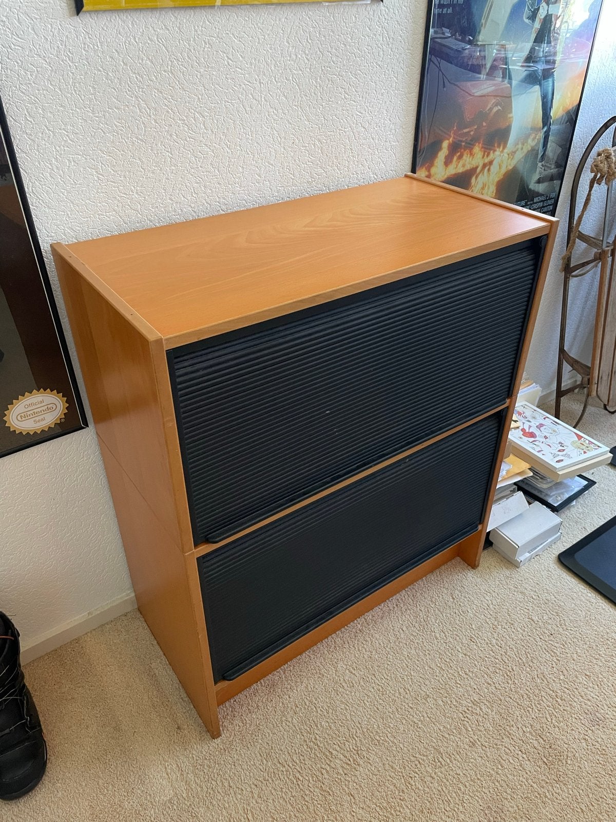 Beuken archiefkast met roldeuren en uitschuifbaar dossierrek, Ophalen, Gebruikt