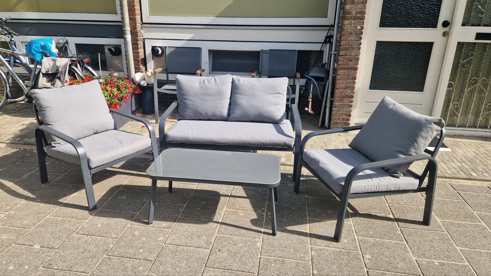 loungeset met kussens, Tuin en Terras, Tuinsets en Loungesets, Ophalen, 4 zitplaatsen, Gebruikt, Aluminium