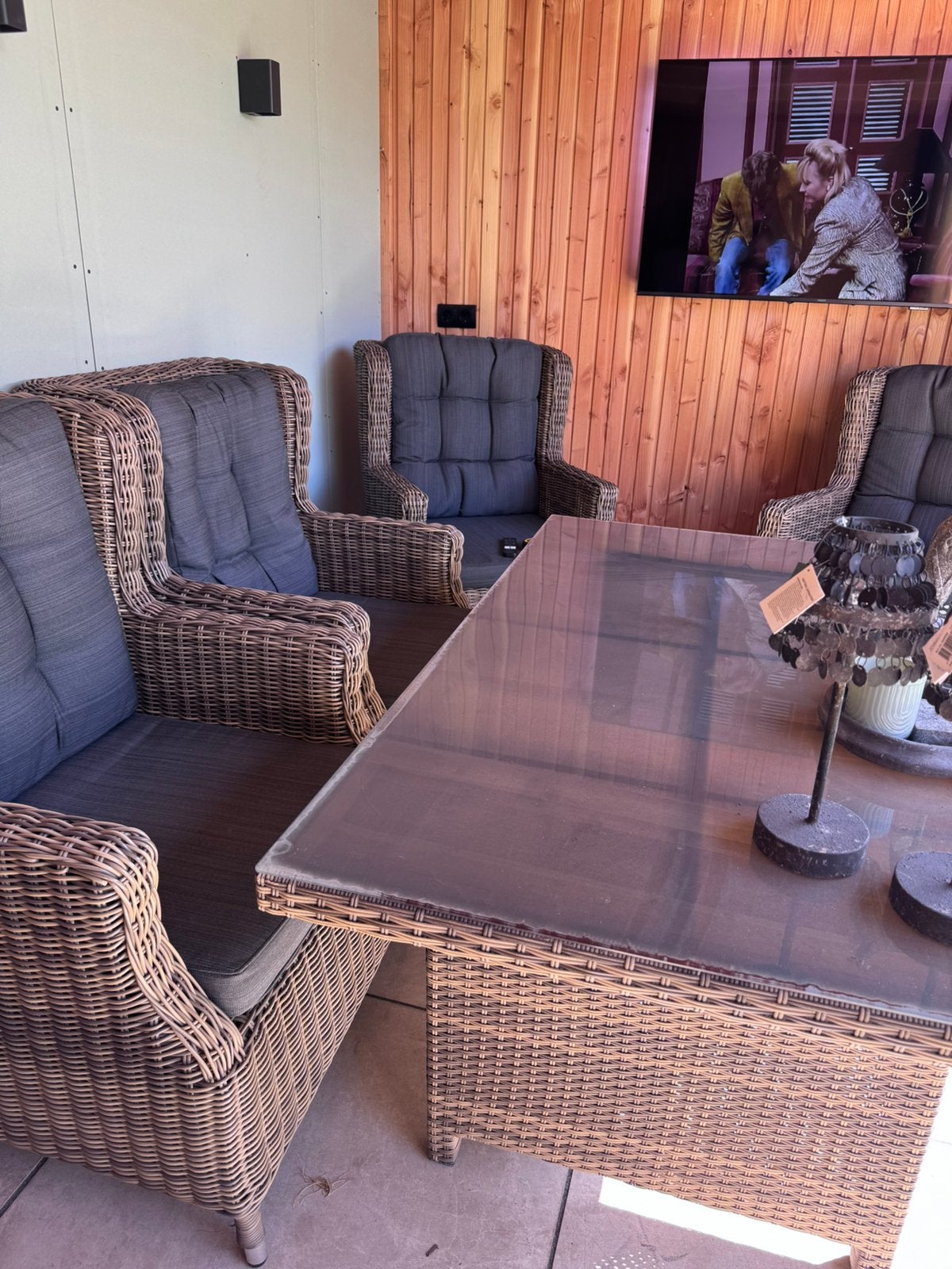 4 Rotan stoelen met kussens, Tuin en Terras, Tuinsets en Loungesets, Zo goed als nieuw, Tuinset, Rotan, 4 zitplaatsen, Eettafel