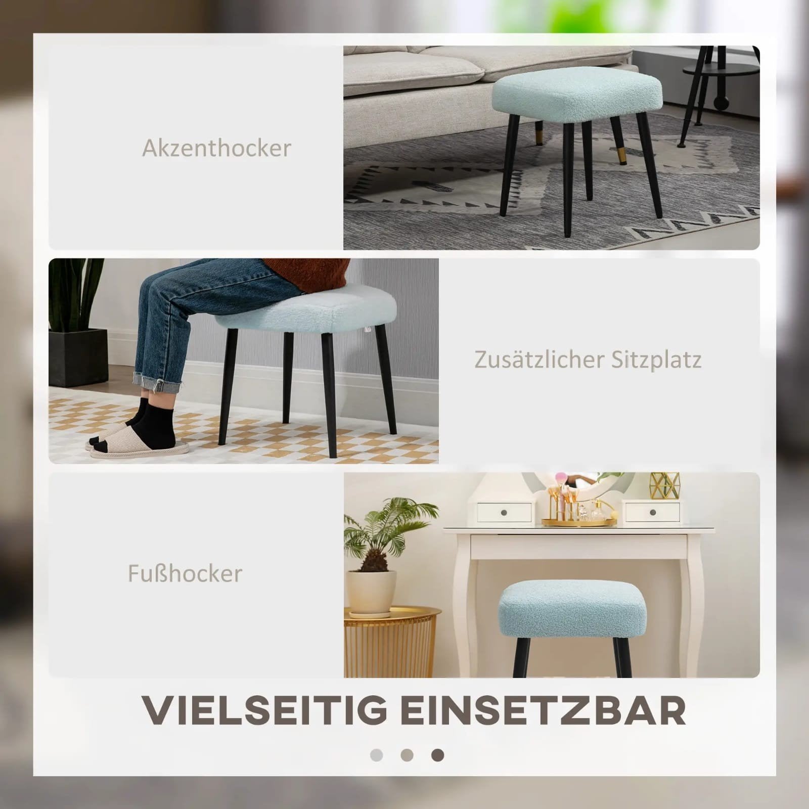 Poef Krukje Voetenbankje Lichtblauw Bouclé Stof, Ophalen of Verzenden, Nieuw, Staal