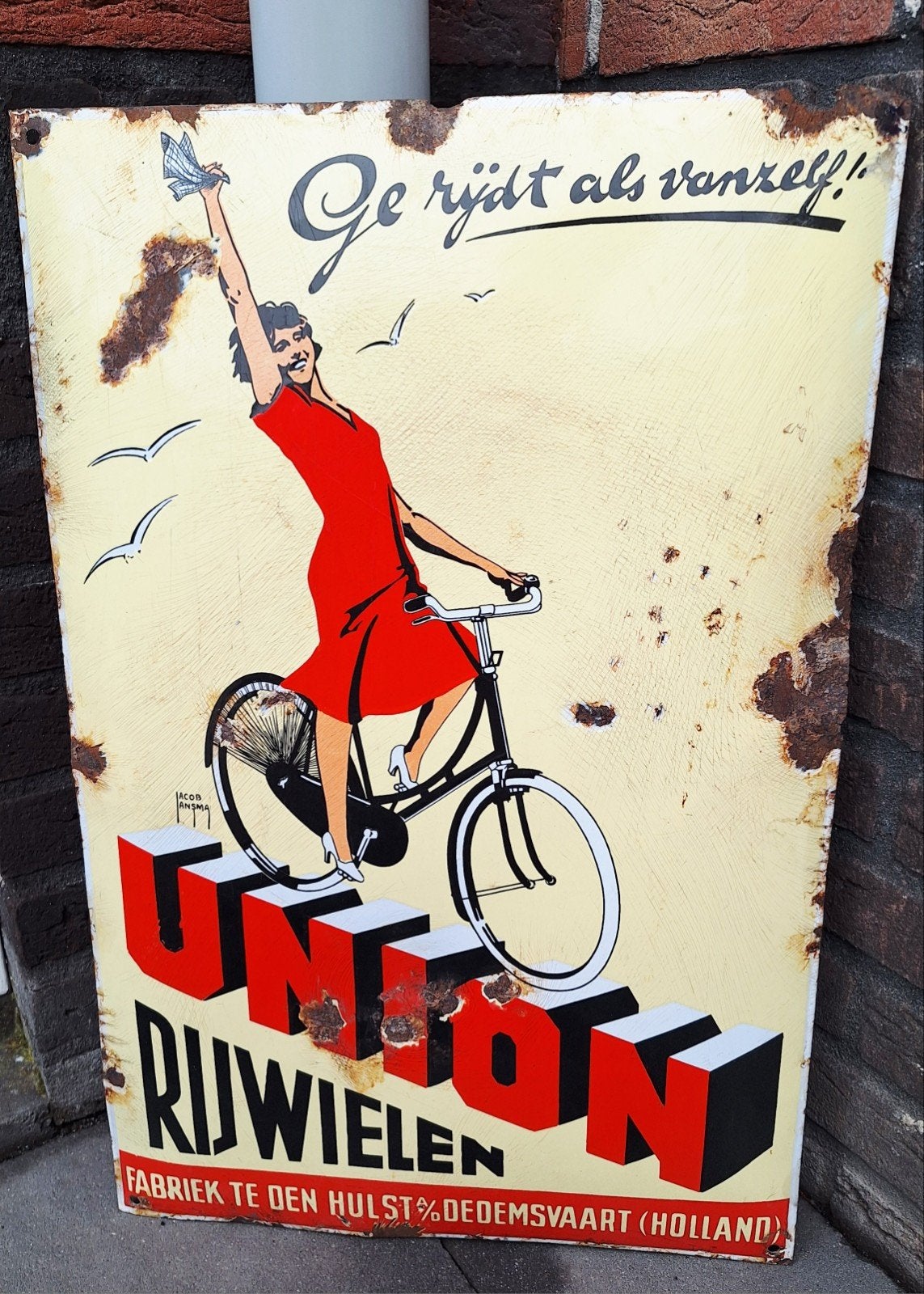 Union rijwielen. Emaille reclamebord., Ophalen, Gebruikt, Reclamebord