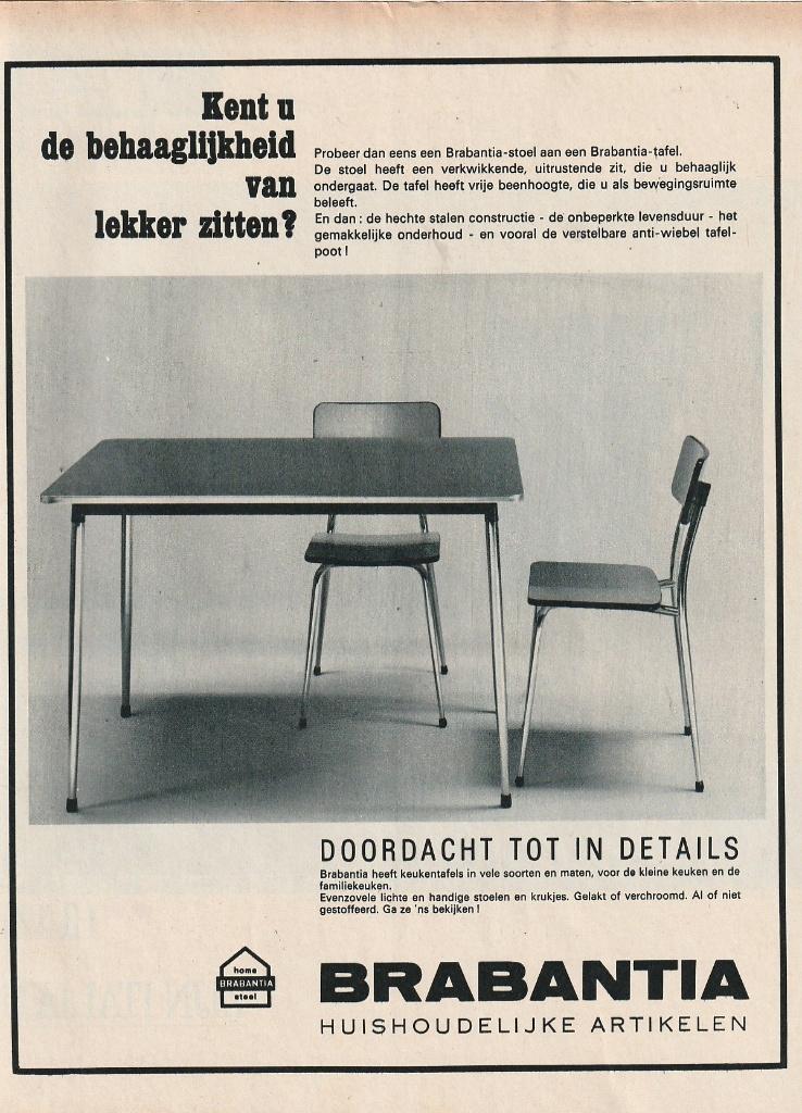 retro reclame 1966 Brabantia tafel en keukenstoelen, Verzenden, Overige typen