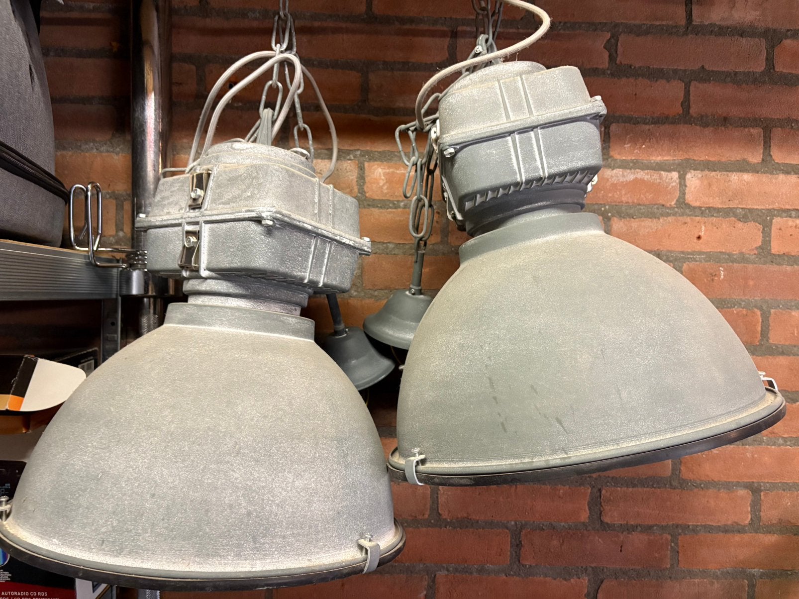 Industriële hanglampen, metaal look, Huis en Inrichting, Lampen | Hanglampen, Ophalen, E27 (groot), Zo goed als nieuw, Metaal