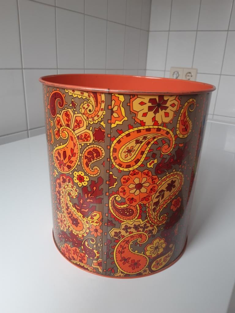 Vintage  retro prullenbak uit de jaren 70 oranje, Huis en Inrichting, Woonaccessoires | Prullenbakken, Ophalen of Verzenden, Gebruikt