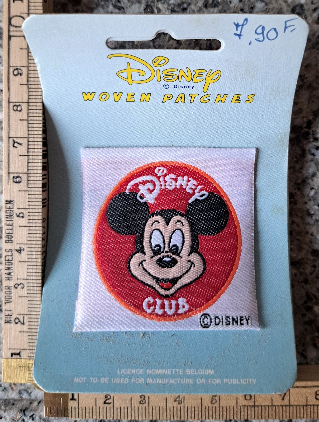 Vintage officiële Disney geweven embleem Mickey Mouse club, Ophalen of Verzenden, Mickey Mouse, Nieuw, Kleding of Textiel