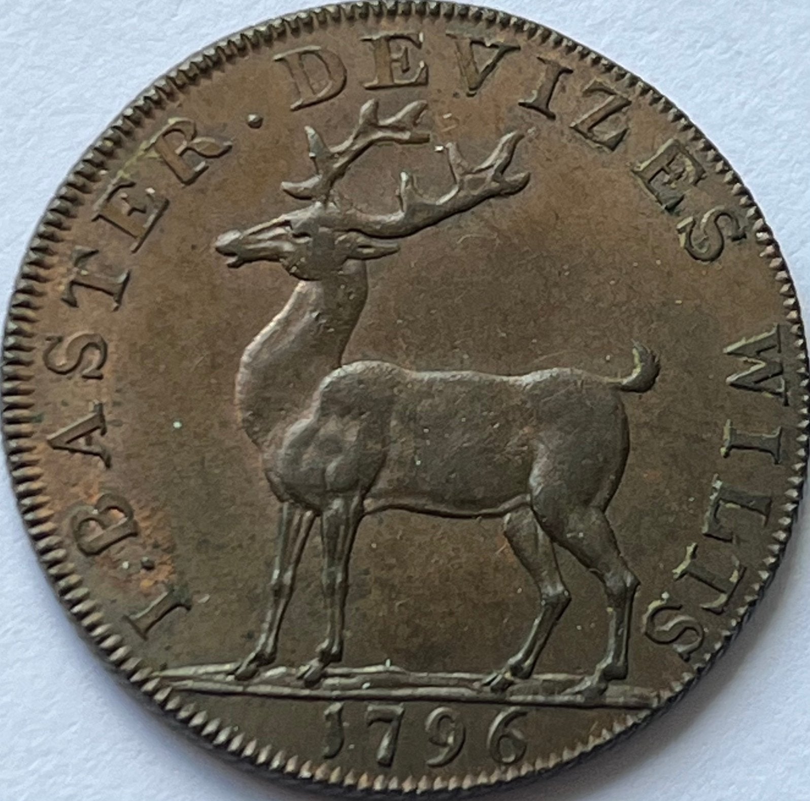 Wiltshire schitterende halfpenny 1796, Ophalen of Verzenden, Overige landen, Losse munt