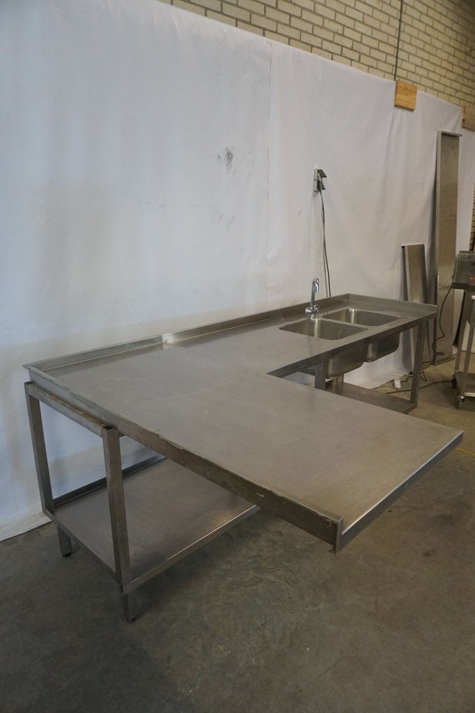 RVS spoeltafel aanvoertafel afvoertafel werktafel | hoek, Gebruikt, RVS Meubilair, Niet ingevuld, Niet ingevuld