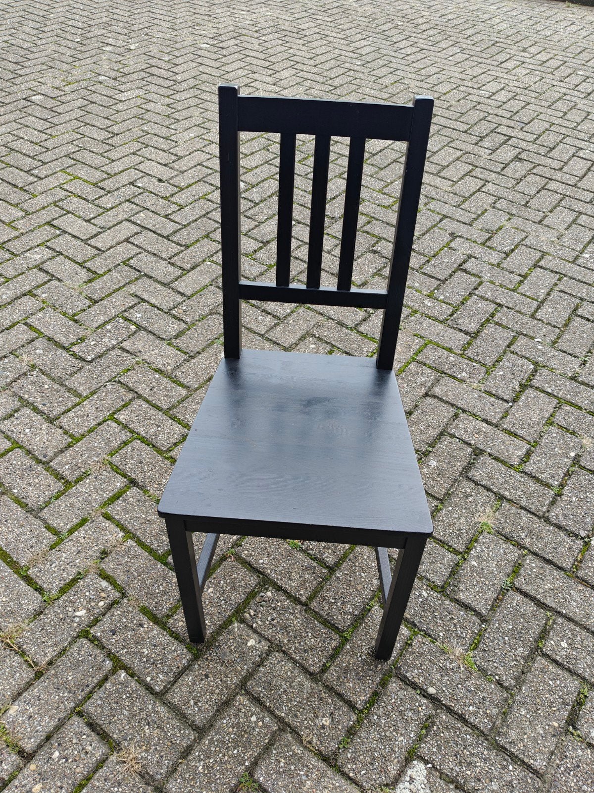 4 houten zwarte stoelen, Huis en Inrichting, Ophalen, Gebruikt, Zwart, Vier