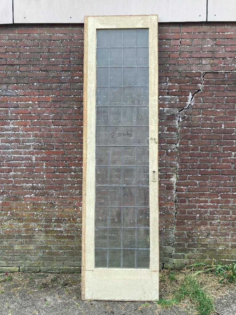 2 vintage houten schuifdeuren met glas – 265  70 cm, Ophalen, Gebruikt, Minder dan 80 cm, 215 cm of meer