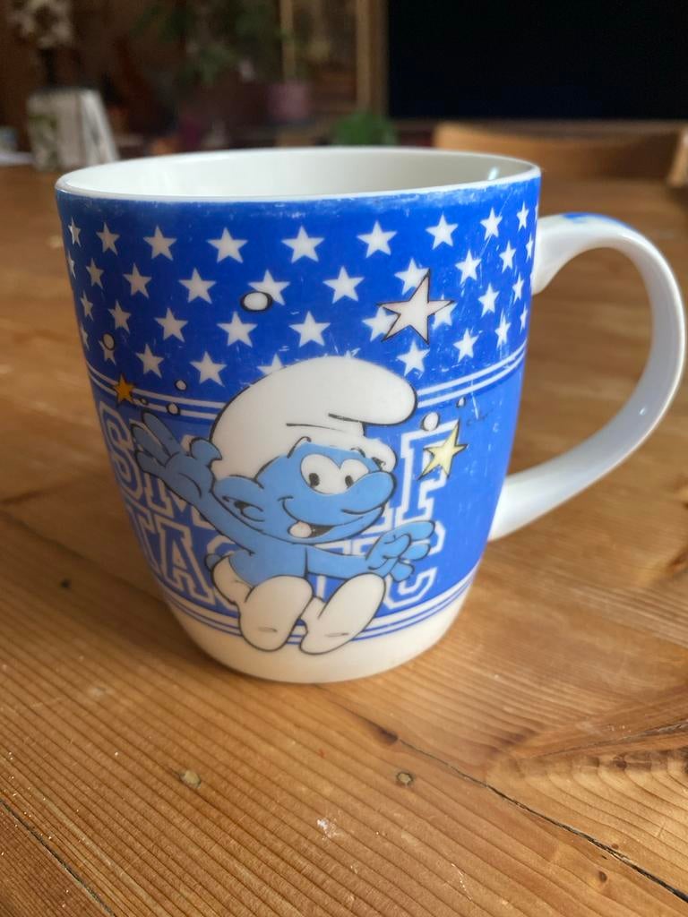 Smurfen mok - The Smurfs beker - Blauw met sterren, Ophalen of Verzenden, Gebruikt, Overige Smurfen, Gebruiksvoorwerp