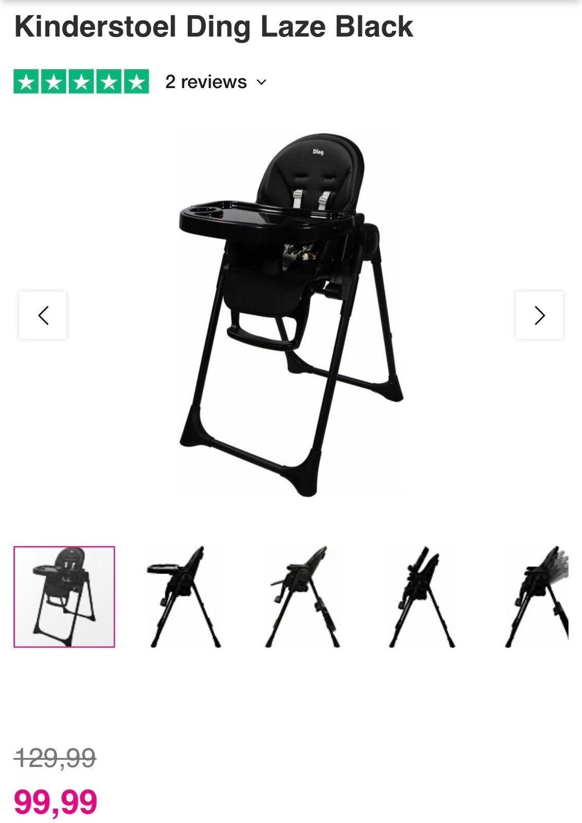 Kinderstoel ding laze black zwart, Ophalen, Zo goed als nieuw, Inklapstoel
