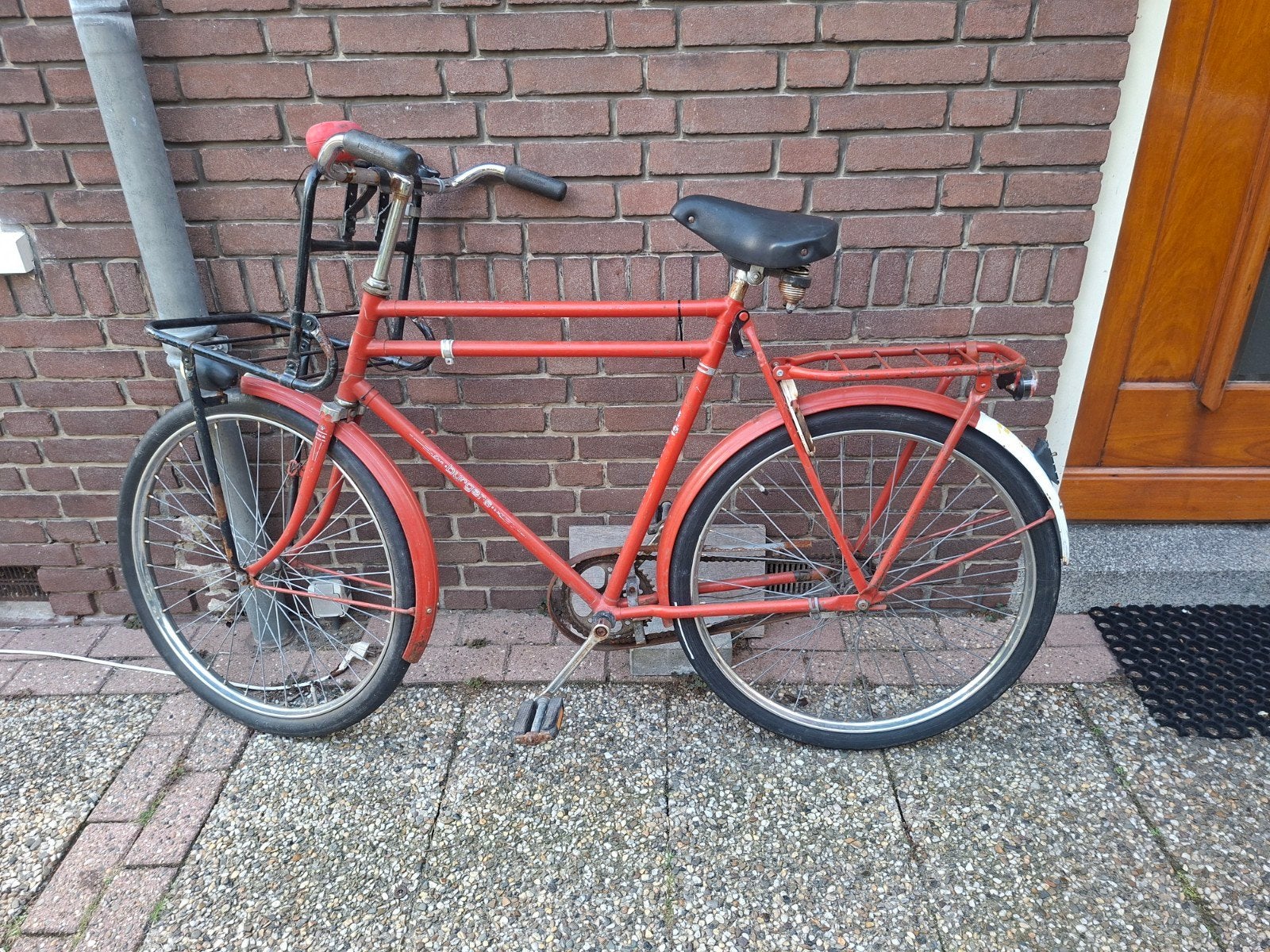 Burgers transportfiets - Rode herenfiets met voordrager, Terugtraprem, Gebruikt, Versnellingen, 53 tot 57 cm