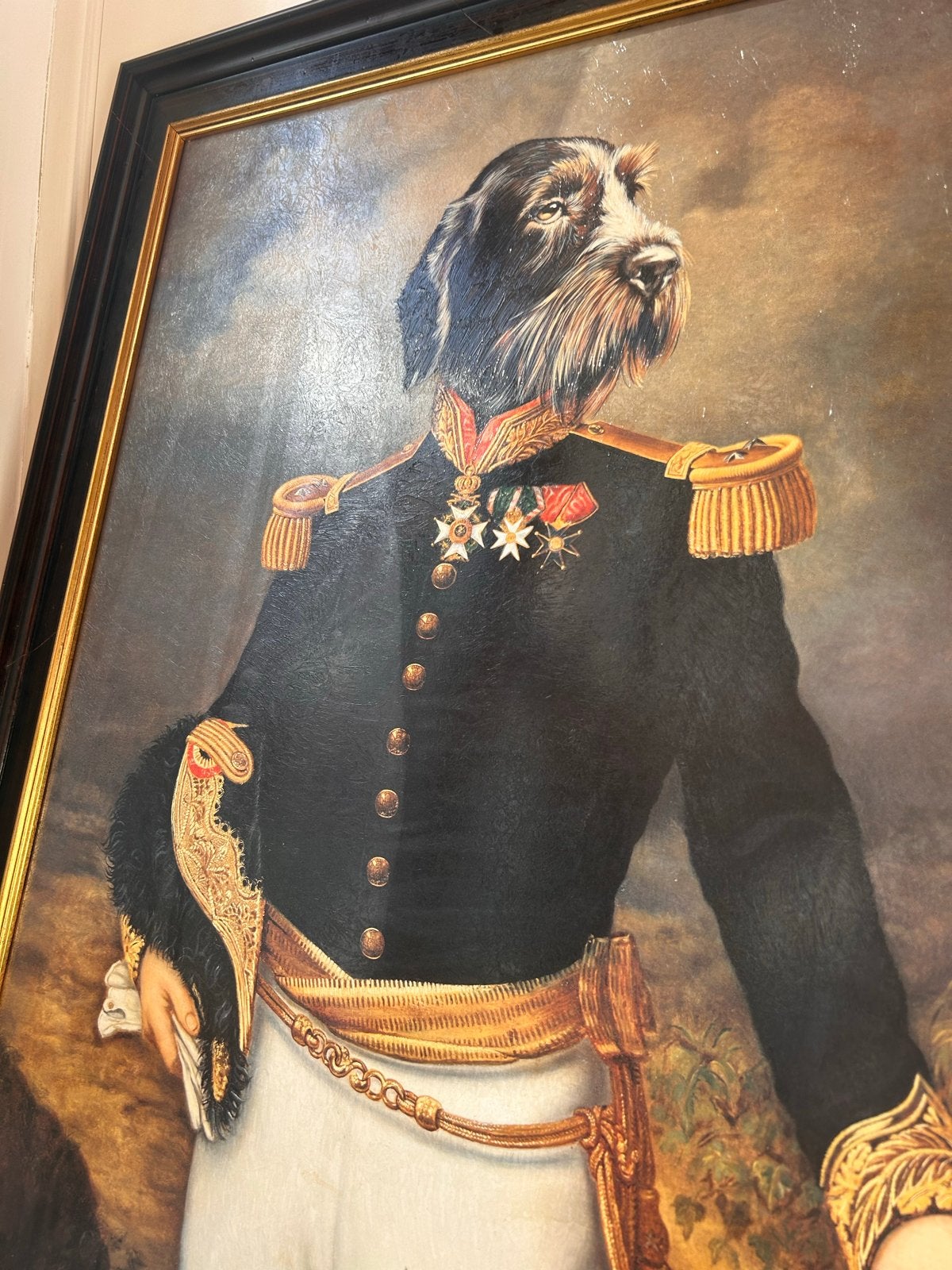 Uniek Portret: Hond in Militair Uniform Schilderij, Doek, Portret of Personen, Ophalen of Verzenden, Olieverf