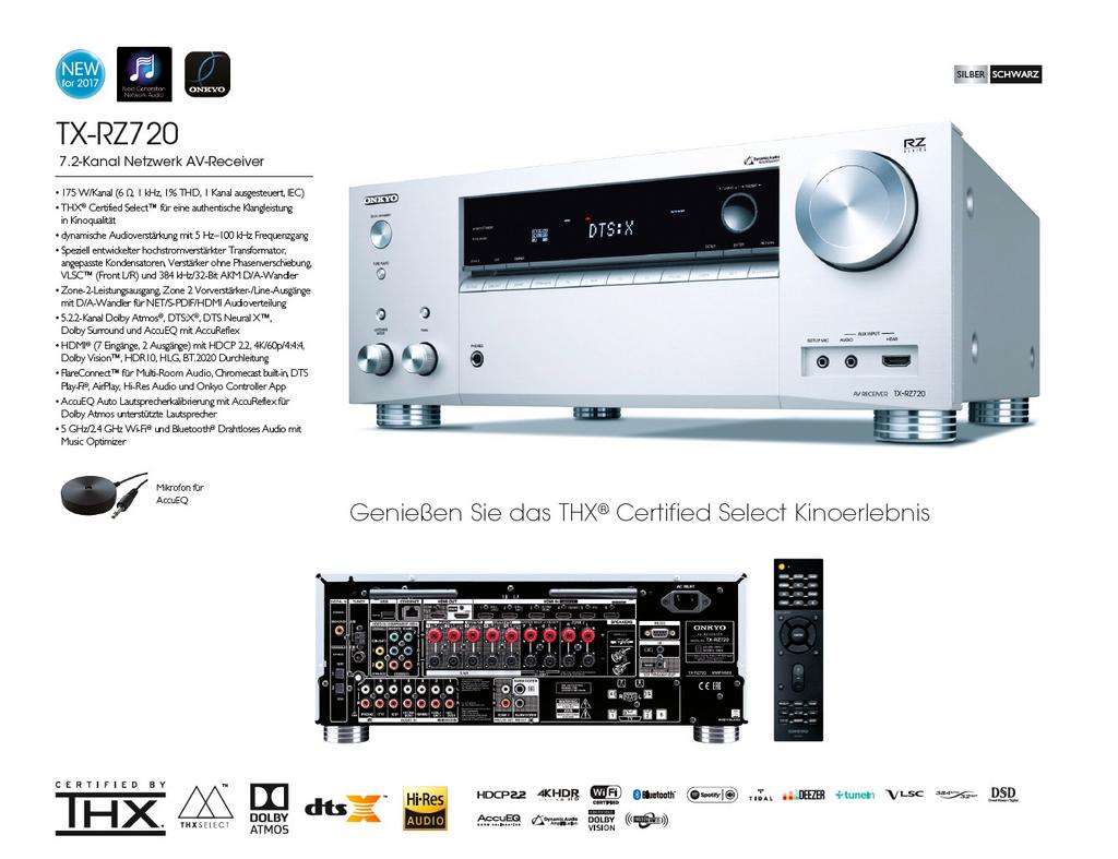Onkyo TX-RZ720 7.2-kanaals netwerk AV-receiver, Audio, Tv en Foto, Versterkers en Receivers, Zo goed als nieuw, 7.1, 120 watt of meer