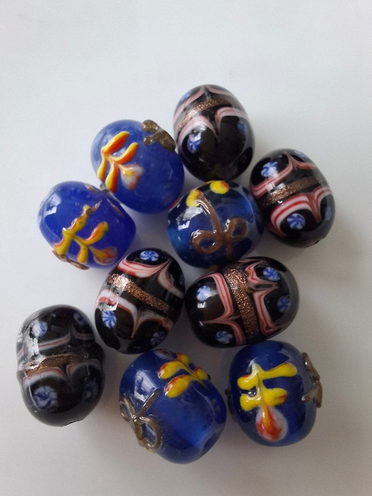 10 stuks lampwork glaskralen mix blauw zwart kralen, Kraal, -, -, Nieuw