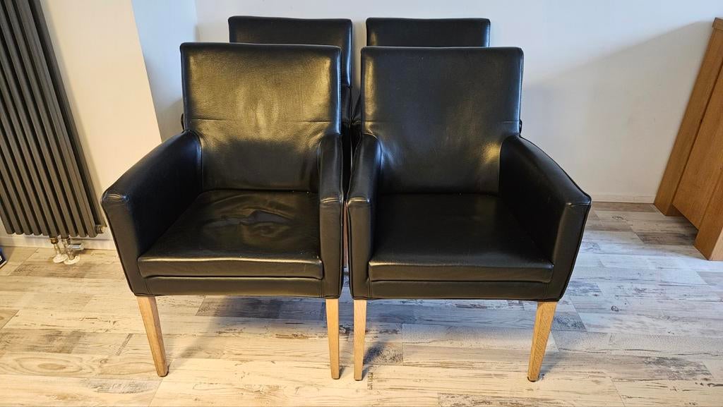 4 zwarte echt leren eetkamerstoelen gebruikt, Ophalen, Gebruikt, Zwart, Vier