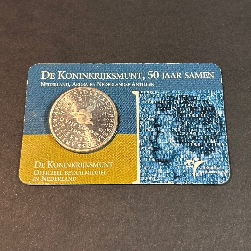 Zilveren 5 euro Koninkrijksmunt 2004 Coincard 925 zilver, Koningin Beatrix, Zilver, Euro's, Ophalen of Verzenden