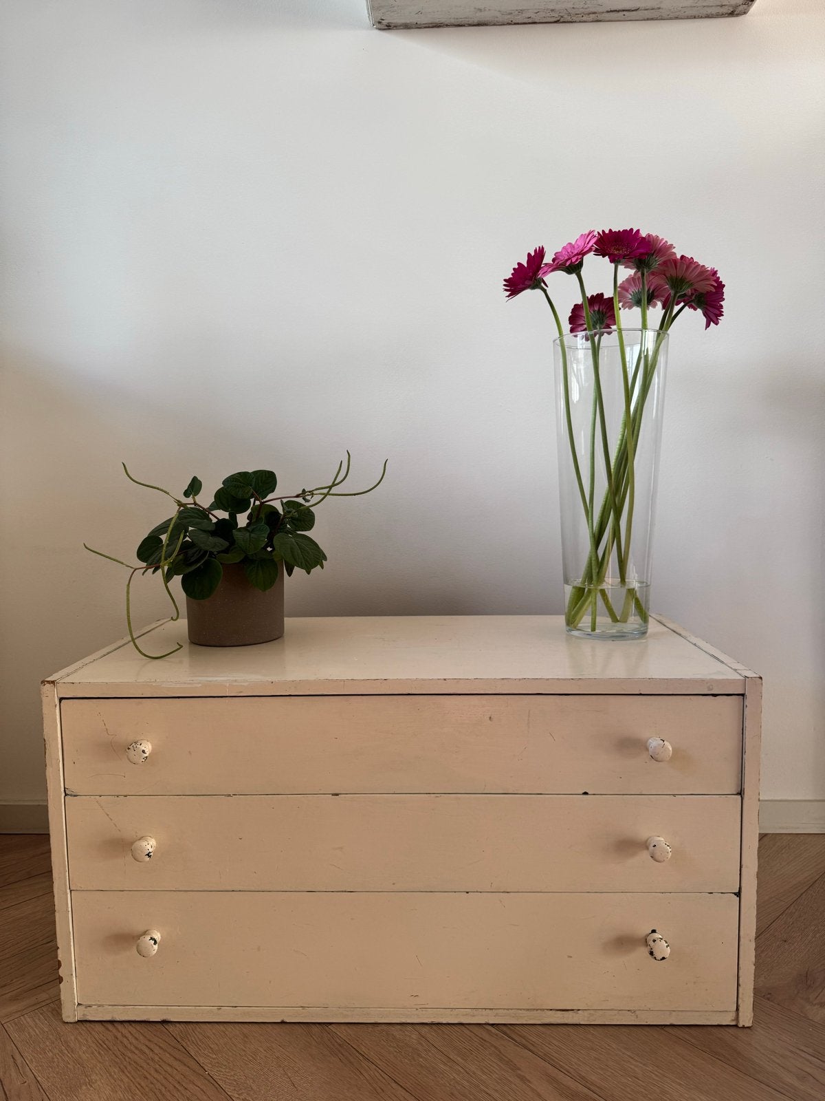 Vintage ladekastje met 3 lades - Crème wit, Ophalen
