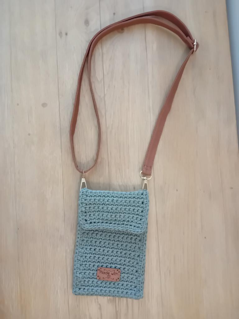 Leuk gehaakt groen telefoon tasje 20x14cm, Ophalen of Verzenden, Nieuw, Groen, Overige merken