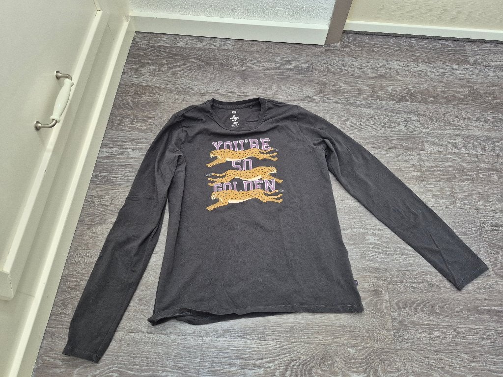 Antraciet Longsleeve met afbeelding van 3 Panters en tekst, Meisje, Ophalen of Verzenden, Zo goed als nieuw, Shirt of Longsleeve