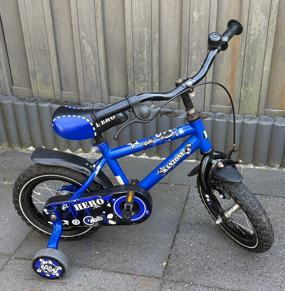 Kanzone Hero Kinderfiets met zijwieltjes 12 inch, Ophalen, Terugtraprem, Zijwieltjes, Gebruikt