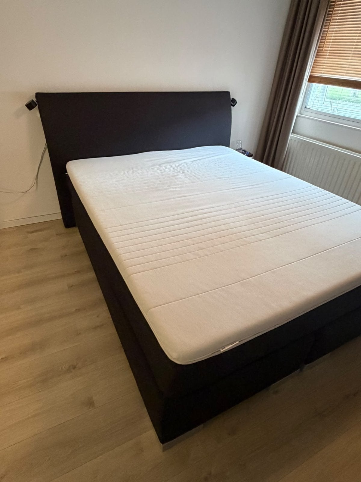 Tweepersoons boxspring met matras en hoofdbord, Ophalen, Zwart, Tweepersoons, 140 cm
