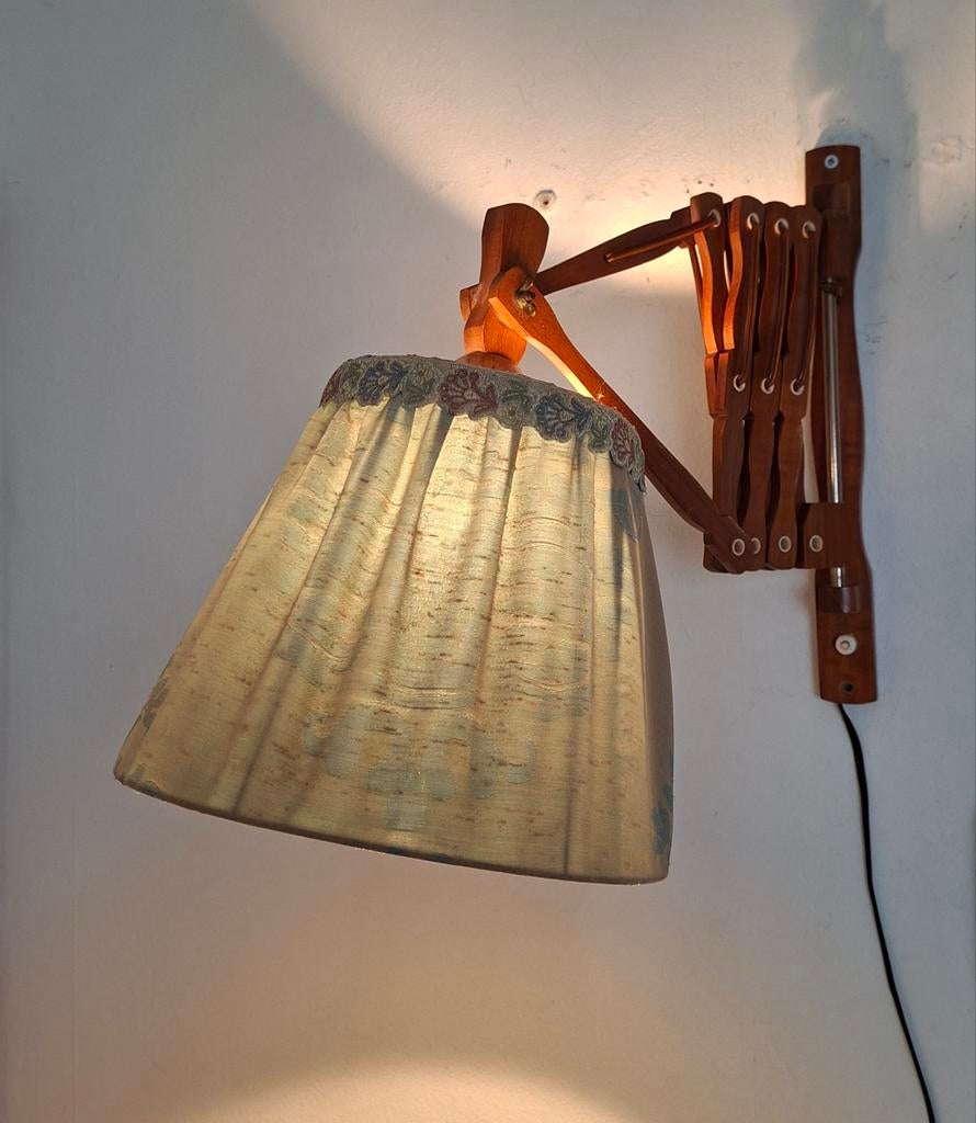 Vintage houten schaarlamp, Huis en Inrichting, Lampen | Wandlampen, Ophalen of Verzenden, Gebruikt, Hout