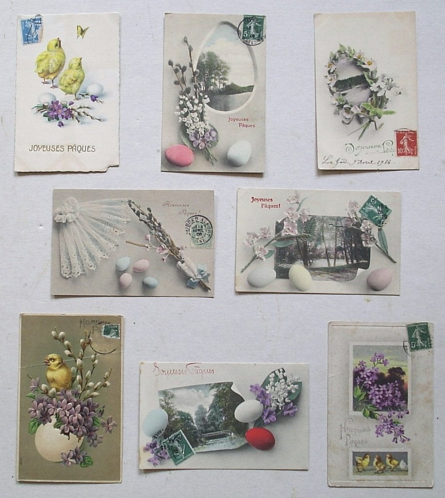 8 nostalgische paaskaarten begin 1900 met postzegel voorop, Verzenden