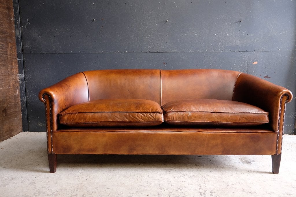 Mooie origineel Engelse Designbank, Minder dan 75 cm, Driepersoons, Leer, Zo goed als nieuw