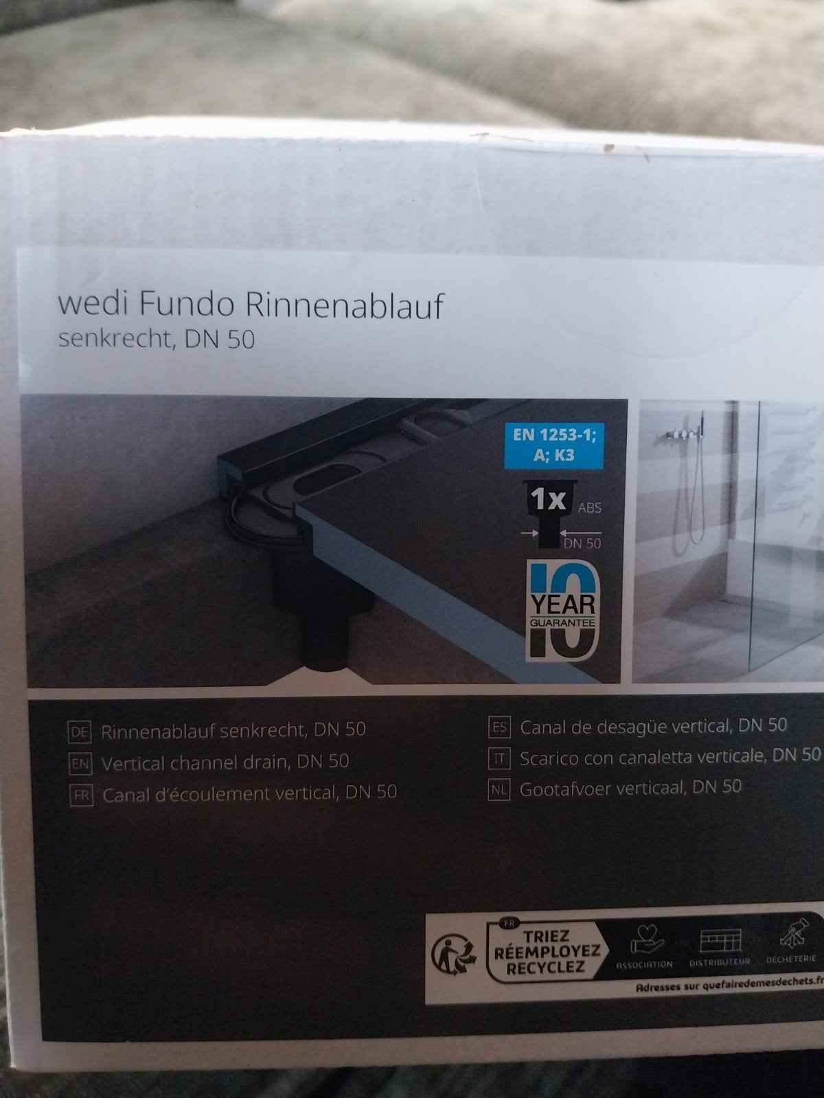Wedi Fundo Gootafvoer Verticaal DN 50, Doe-het-zelf en Verbouw, Sanitair, Ophalen of Verzenden, Nieuw, Douche