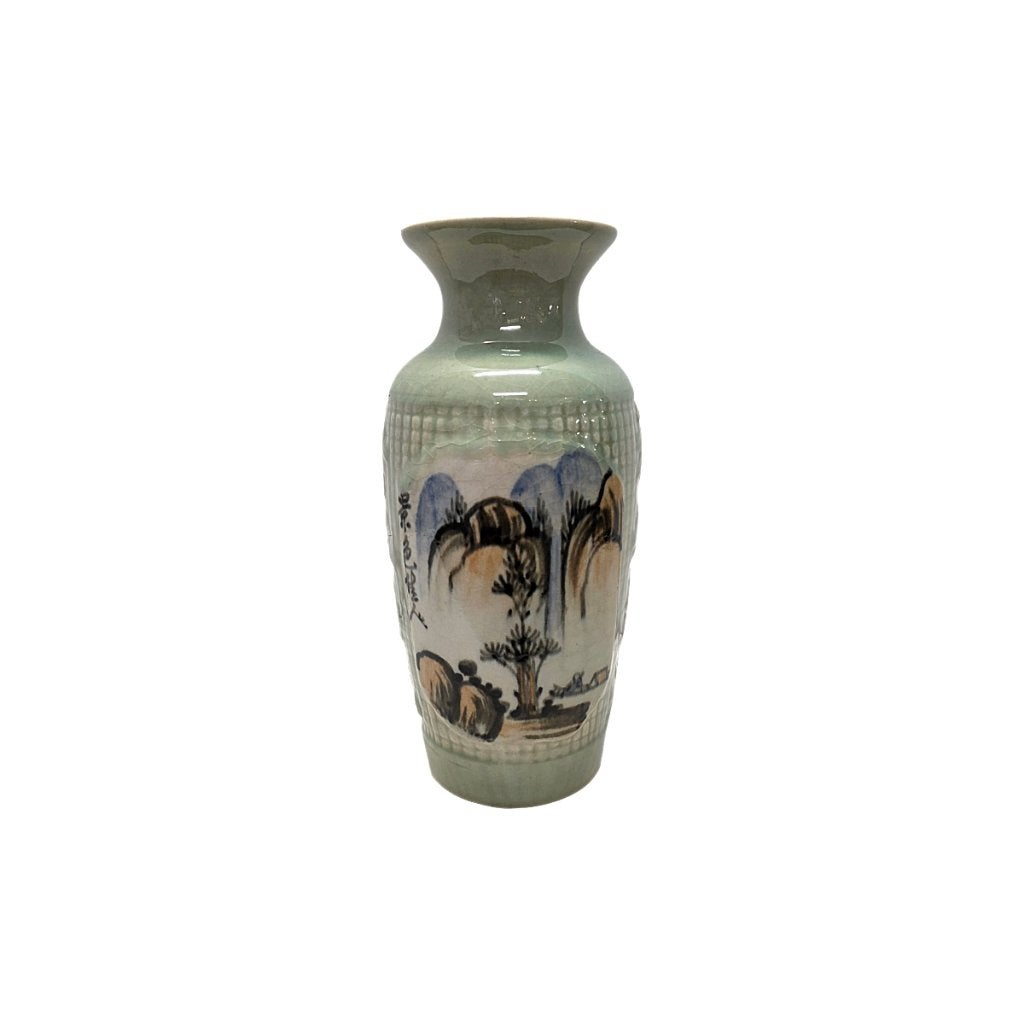 Vintage keramiek Aziatische vaas met berglandschap, Ophalen of Verzenden