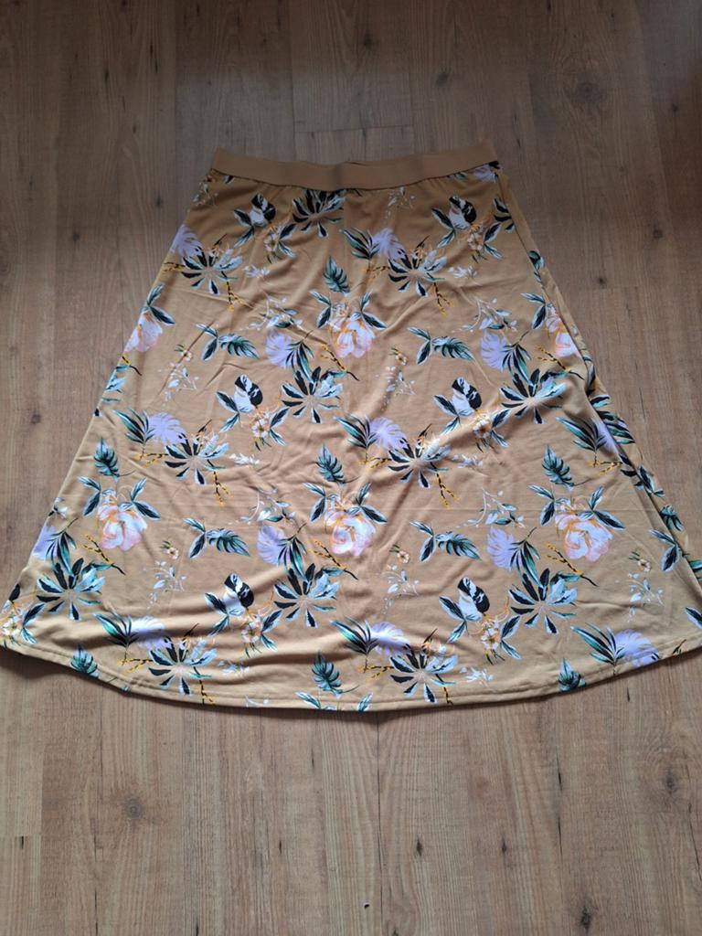 Zomerse lange rok botanische print nieuw 42-44, Beige, Maat 42/44 (L), Nieuw, Ophalen of Verzenden
