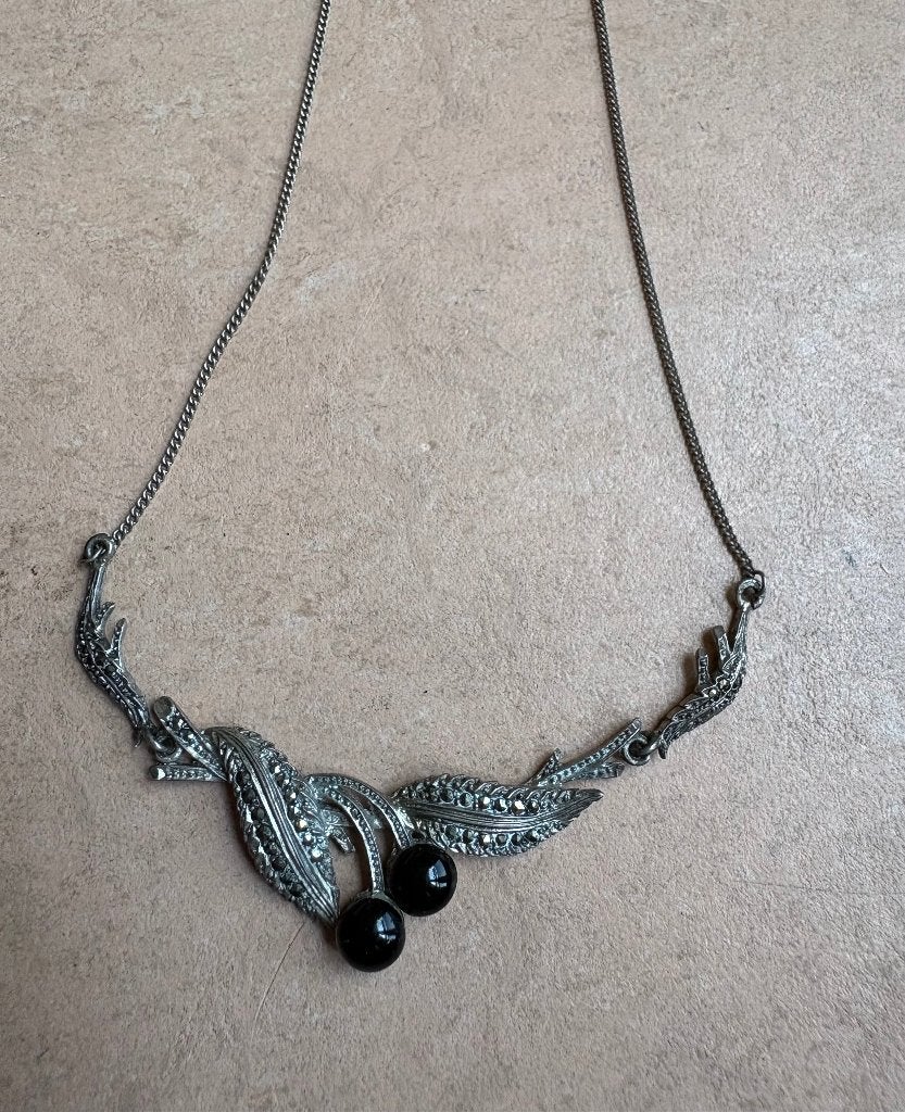 Fraaie ketting, art deco, zilver met onyx, Met edelsteen, Ophalen of Verzenden, Zo goed als nieuw, Zilver