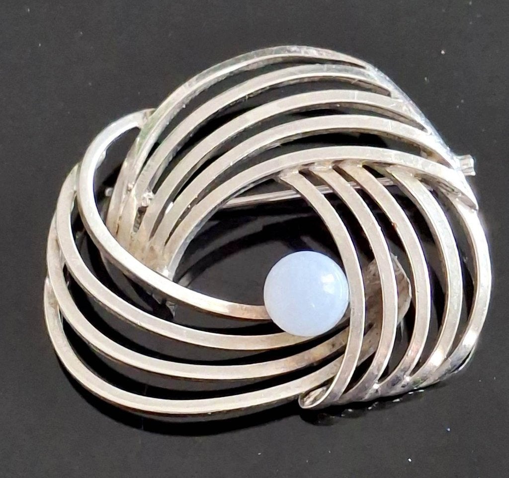 Prachtige Zilver Blauwe Agaat Wolmerk Broche, Sieraden, Tassen en Uiterlijk, Antieke sieraden, Ophalen of Verzenden, Zilver, Broche