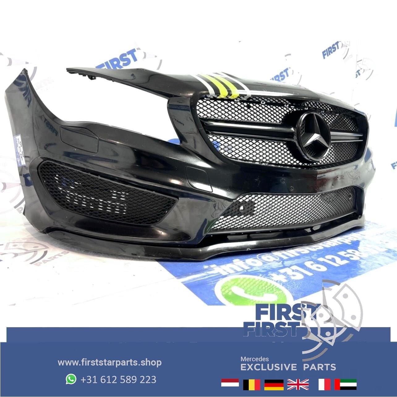 W117 CLA45 45 AMG VOORBUMPER ZWART COMPLEET + AMG GRIL ORIGI, Auto-onderdelen, Gebruikt, -, Voor, Ophalen of Verzenden