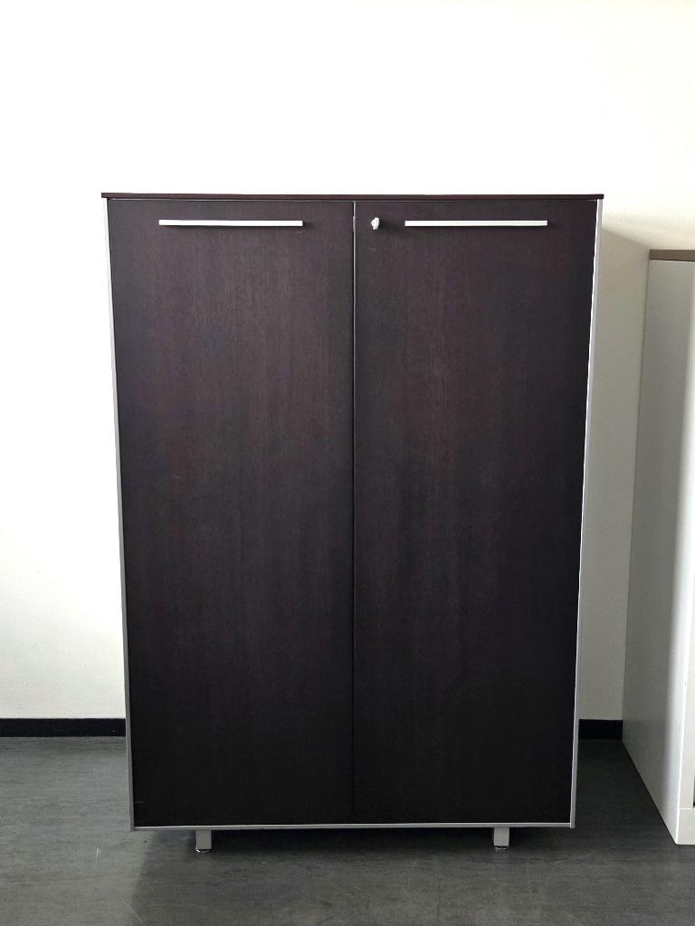 Kantoorkast 150x100x50 cm, notenhout/grijs, met sleutel, Ophalen, Gebruikt, 100 tot 150 cm, 50 tot 100 cm