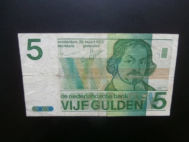 Bank Biljet Nederland 5 Gulden 1973 Vondel, Postzegels en Munten, Verzenden, 5 gulden, Los biljet