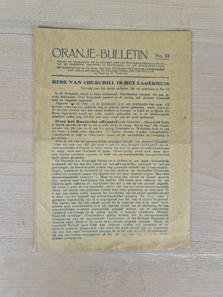 Illegale pers verzetskrant Oranje Bulletin No.54, jan 1945, Ophalen of Verzenden, Nederland, Overige typen