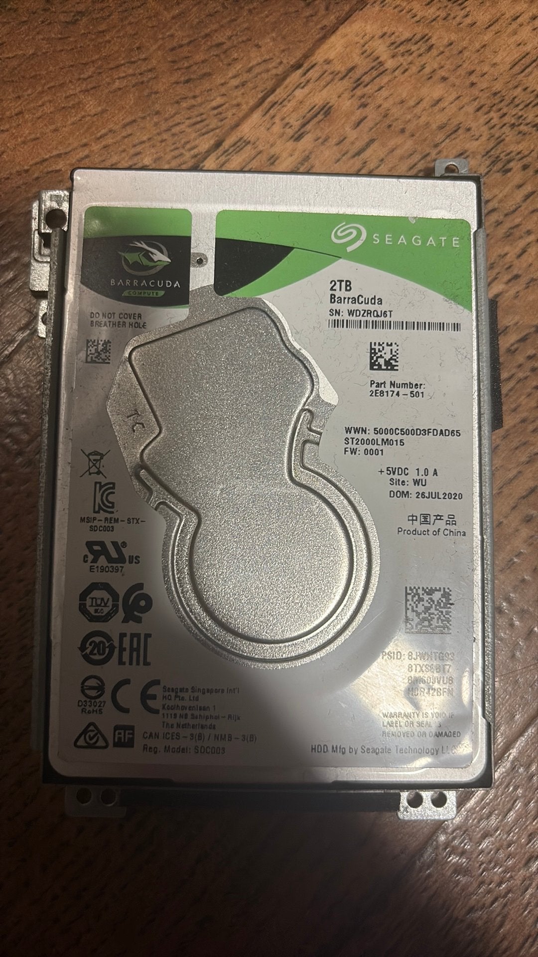 Seagate Barracuda 2TB HDD 2,5, Ophalen of Verzenden, Zo goed als nieuw, Desktop