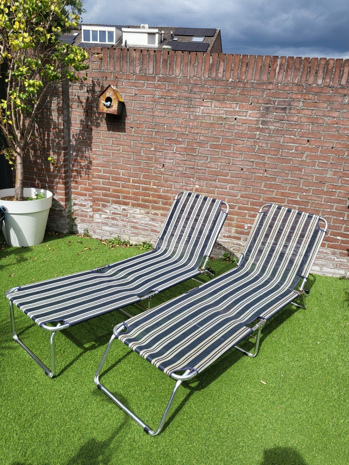 2x Opvouwbare ligstoelen, Tuin en Terras, Ophalen, Gebruikt, Aluminium, Inklapbaar