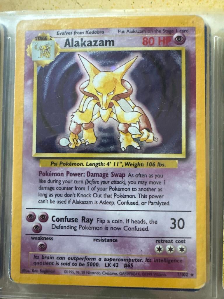 Alakazam Pokémon kaart 1/102 Holo Base Set, Hobby en Vrije tijd, Verzamelkaartspellen | Pokémon, Ophalen, Gebruikt, Losse kaart