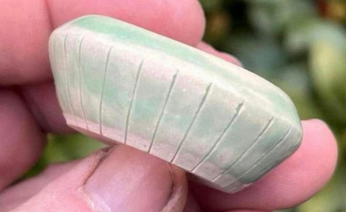 Bonsai Mame pot rond handgemaakt crème-groen 4,5x2, Tuin en Terras, Bloempotten, Rond, Nieuw, Ophalen of Verzenden, Aardewerk