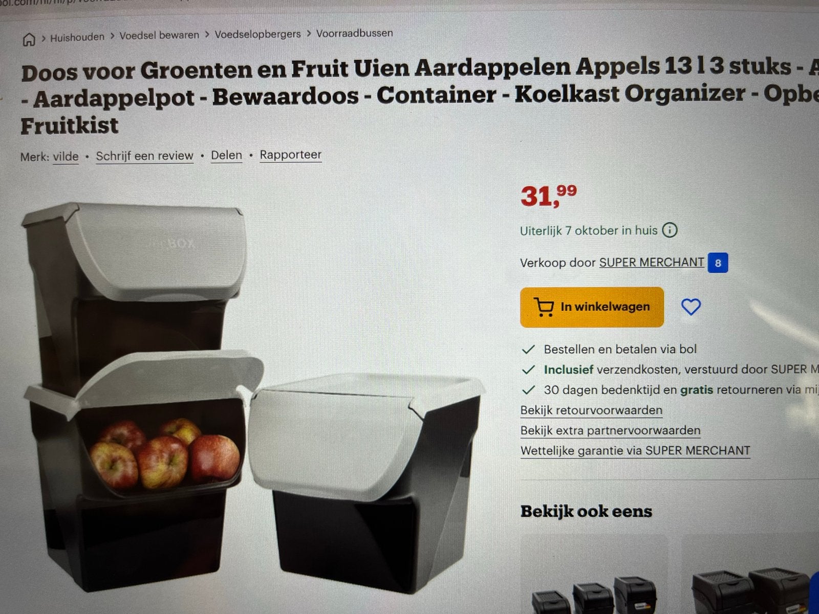 VegBOX Bewaardozen voor Groenten en Fruit - Set van 3, Kunststof, Ophalen of Verzenden, Zo goed als nieuw, Voorraadpot