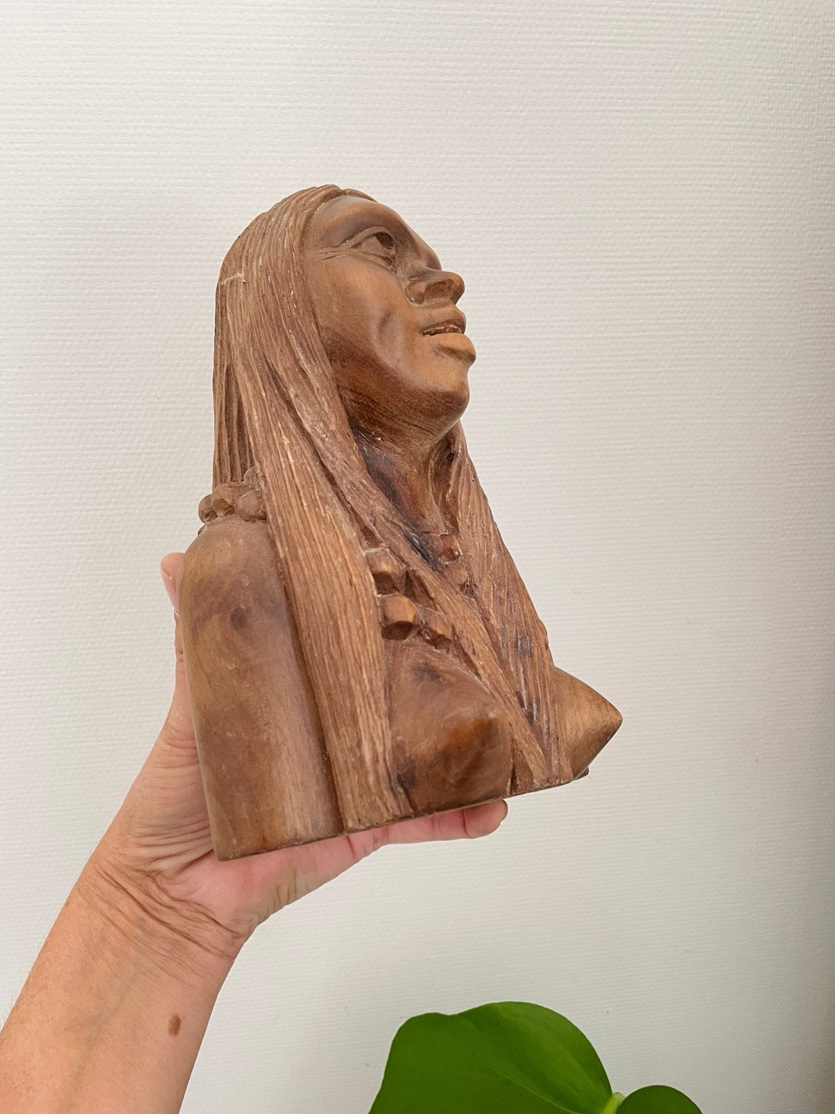 Houtgesneden BOHO Beeld Vrouw, Buste, Ophalen of Verzenden, Handgemaakt, Hout